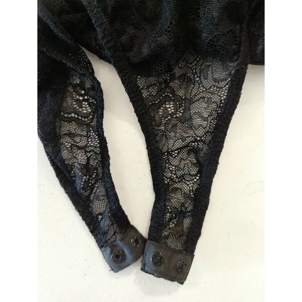 Zara Black Lace Bodysuit Women's Small Sheer Mesh Scoop Neck‎ Shell Chic NWT - Image 7
