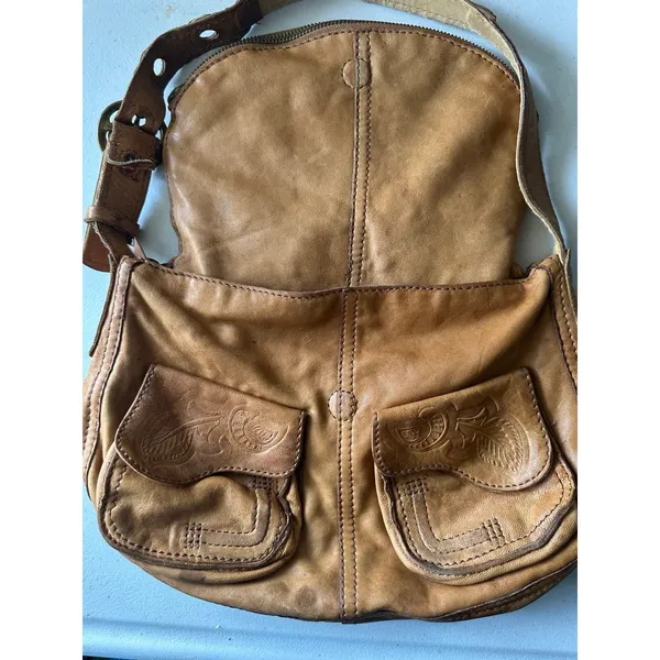 Lucky Brand Stash Ramblin Rose Weathered Leather Fold Over Hobo Shoulder Bag - Image 8