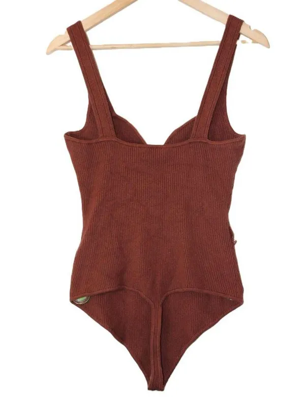 Womens Abercrombie & Fitch Brown Sleeveless V-Neck Knit Bodysuit Top Size XL - Image 2