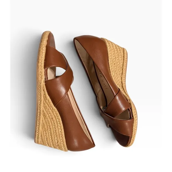 Jack Rogers Womens Cognac Leather Crisscross Espadrille Jute Wedge Sandal size 5 - Image 6
