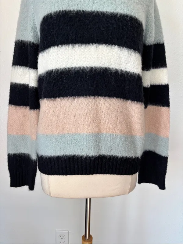 Design History Striped Mohair Wool Blend Fuzzy Knit Sweater - Image 3