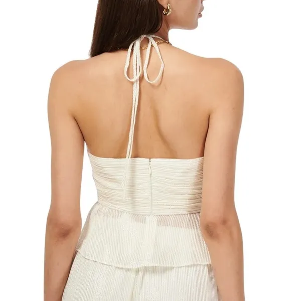 Cami NYC 6/M Women's Rhea Sheer Peplum Gold Metallic Cropped Halter Camisole Top - Image 2