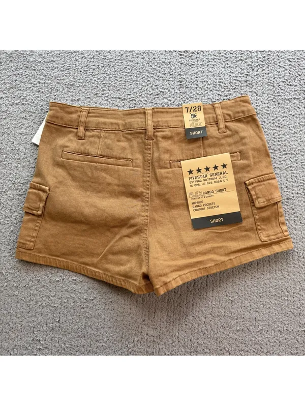 NWT FiveStar General Cargo Shorts Womens 7/28 Tan Brown Flex Side Pockets Mid - Image 2