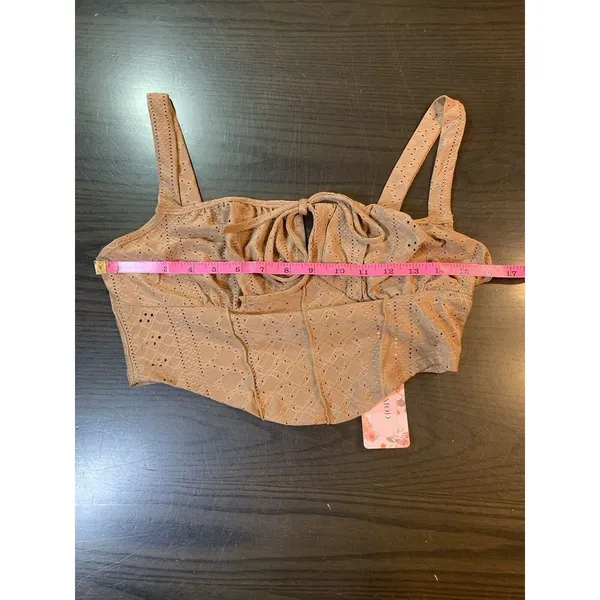 Coquette Babydoll Retro Eyelet‎ Crop Top Large Brown Sexy Keyhole Tie Fun Shein - Image 11