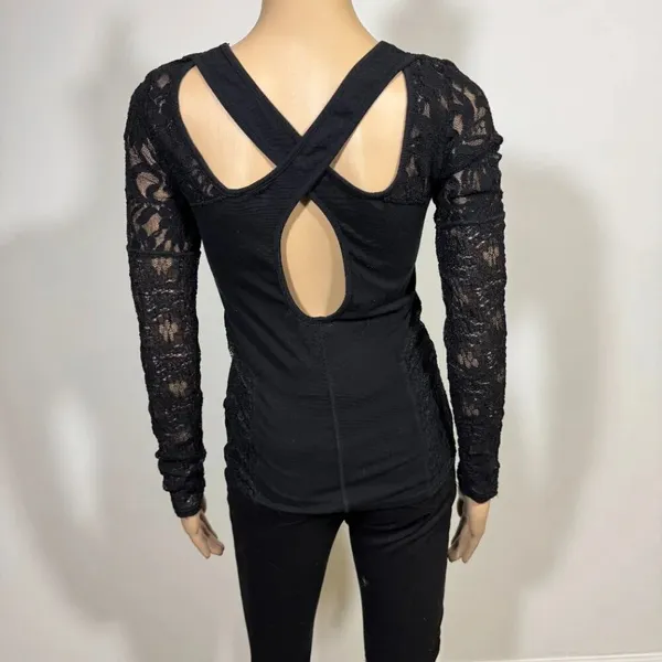 Free People Sweet Thang Blouse Black Lace Top XS Coquette Biker Grunge - Image 7