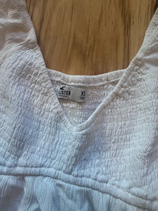 Hollister Co. White Smocked V-Neck Peplum Long Sleeve Blouse XS - Image 3