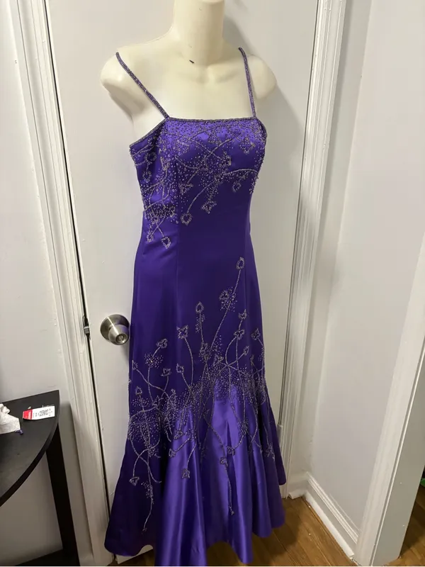Y2k beaded mermaid dress in royal purple satin - Image 2