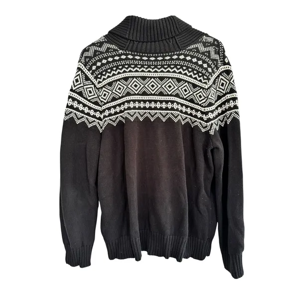 Lauren Ralph Lauren Fair Isle Shawl Collar Toggle Sweater Black White 1X Cotton - Image 3