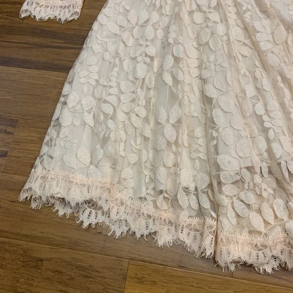 Free People Lace Dress Womens Size 2 Long Sleeve Beige‎ Hi Low Hem Summer Boho - Image 3