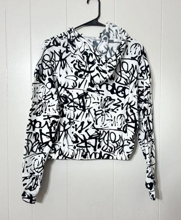 No Comment Hoodie Lightweight Cropped White/Black Size L EUC - Image 2