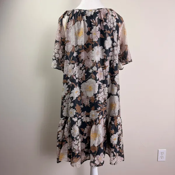 Abercrombie & Fitch Floral Floaty Trapeze Mini Dress Black Boho Tiered‎ XL NWT - Image 4