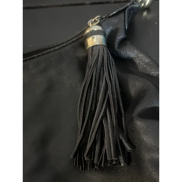 Vintage Great American Leatherworks Black Leather Shoulder Bag Purse Tassel - Image 3