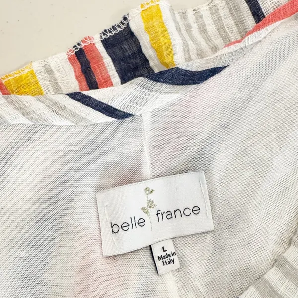 Belle France Dress Size L Striped Cotton Gauze Tiered Lined Midi Cottage Coastal - Image 5
