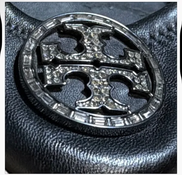 Tory Burch Black Leather Ballet Flats with Crystal Logo Medallion - Image 4