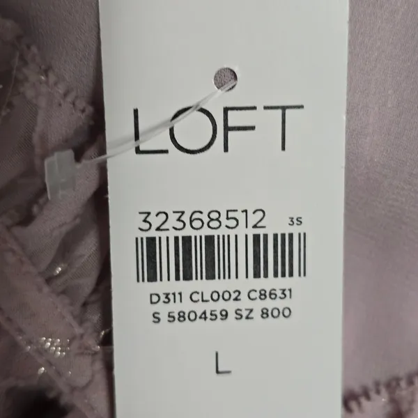 LOFT Ruffle Sleeve Top Blouse Lightweight Metallic Ice Rose Size L Feminine - Image 8