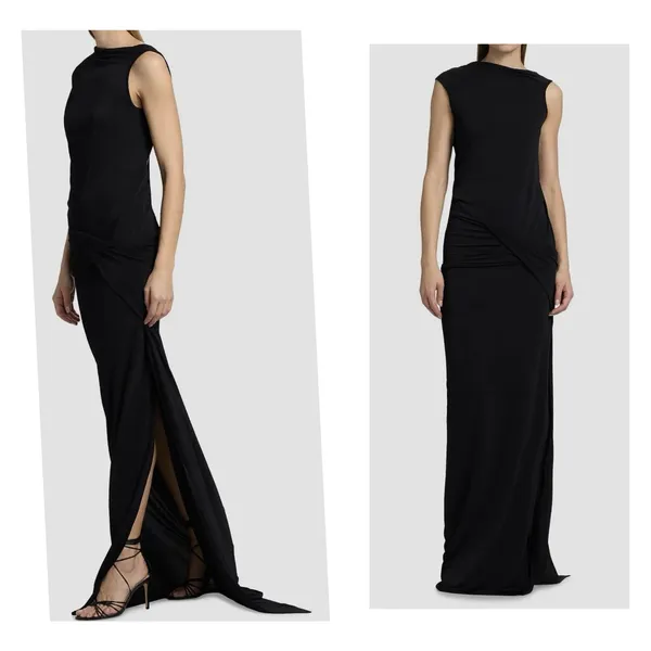 Rick Owens Lilies Shailee Draped Dress Gown Black Avant Garde Draped Size US 2 - Image 4