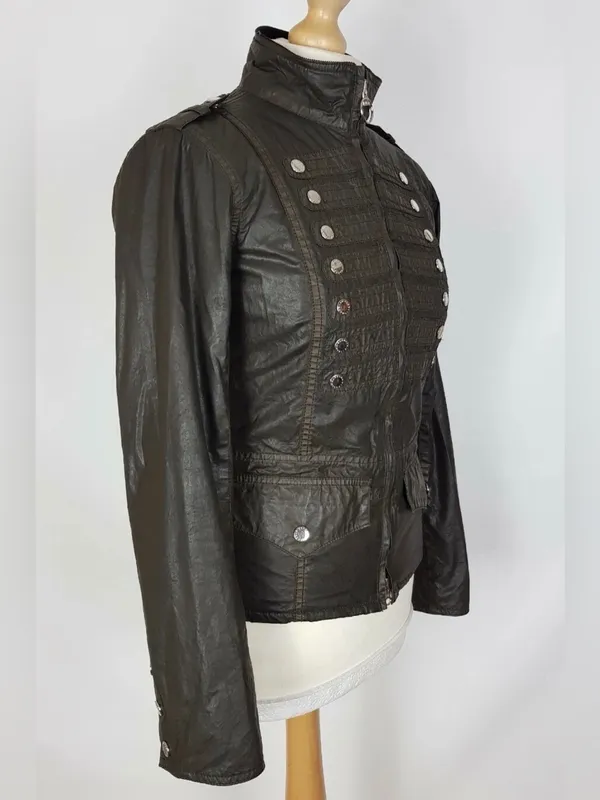 Barbour Brigade Military Wax Coated Jacket Dark Green Corduroy Collar sz 8 - Image 6