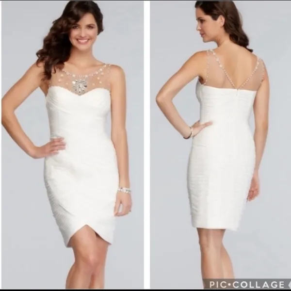 Adrianna Papell‎ White Embellished Mini Sheath Dress Bridal Holiday 8 Party - Image 2