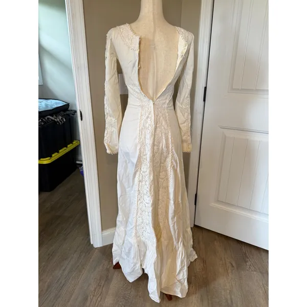 Vintage 70s Prairie Maxi Dress Lace Cottagecore Boho Off White Gunne Sax‎ Style - Image 8