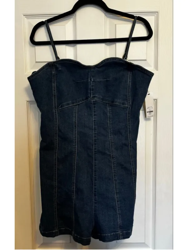 Francesca's Blue Denim Sweetheart Romper M - Image 2