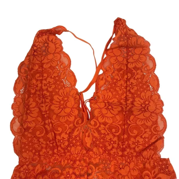 FREE PEOPLE X HAH Lace Bodysuit Sz S Burn Orange Feminine Party Resort Boho NWT - Image 5