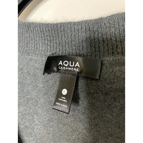 Aqua cashmere dark gray v-neck cardigan sweater long sleeve women's size large‎ - Image 5