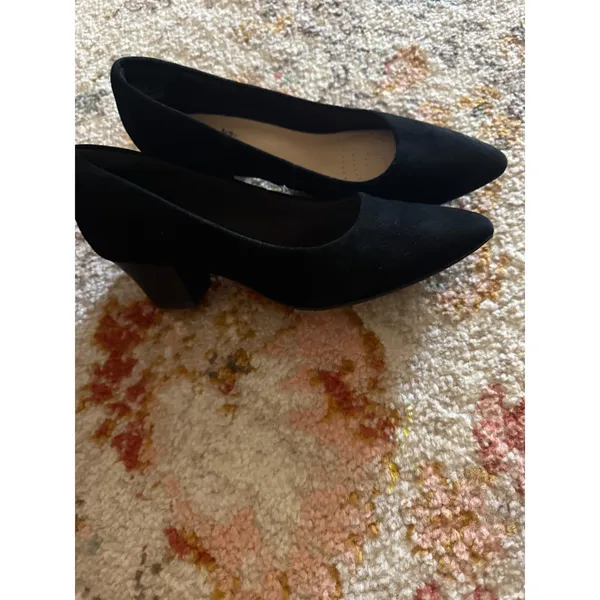 Clarks Collection Black Suede Pointed Toe Block Heel Pumps Witchy 6M - Image 4