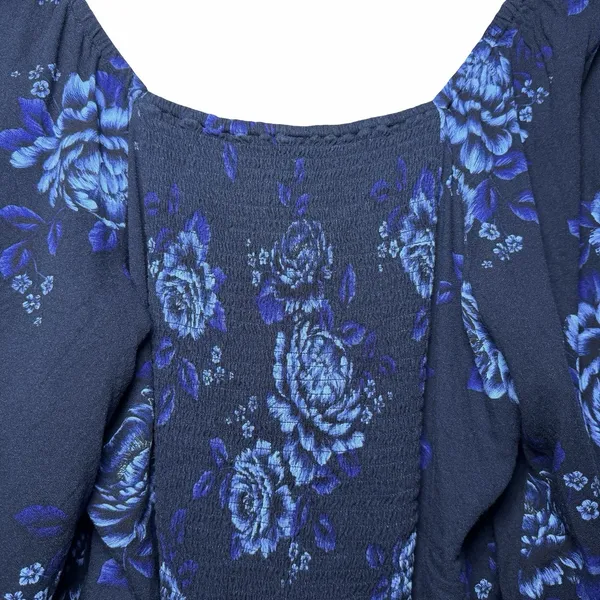 Old Navy Floral Babydoll Blouse XL Square Neck Blue Long Sleeve Cottagecore - Image 6
