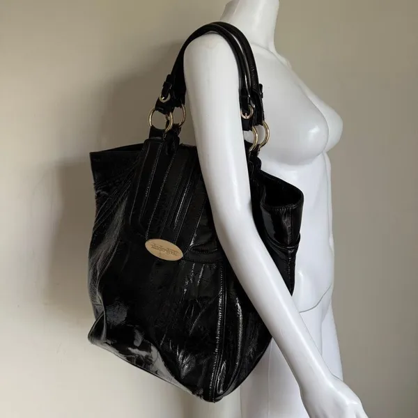 Vintage Charles David Patent Leather Large Shoulder Tote Bag - Image 3