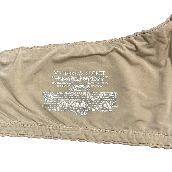 Victorias Secret Racerback Semi Demi Bra Front Closure Beige 34DD Champagne - Image 6