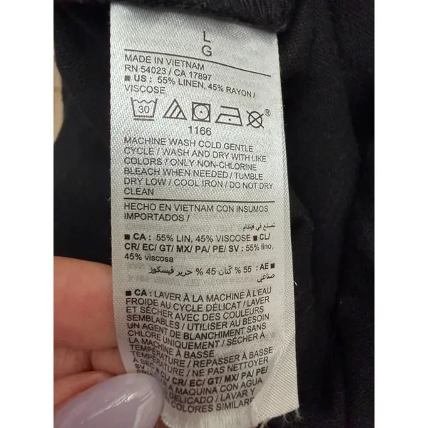 Old Navy Taylor Wide‎ Leg Linen Pants Women L Black High Rise Elastic Waist - Image 5
