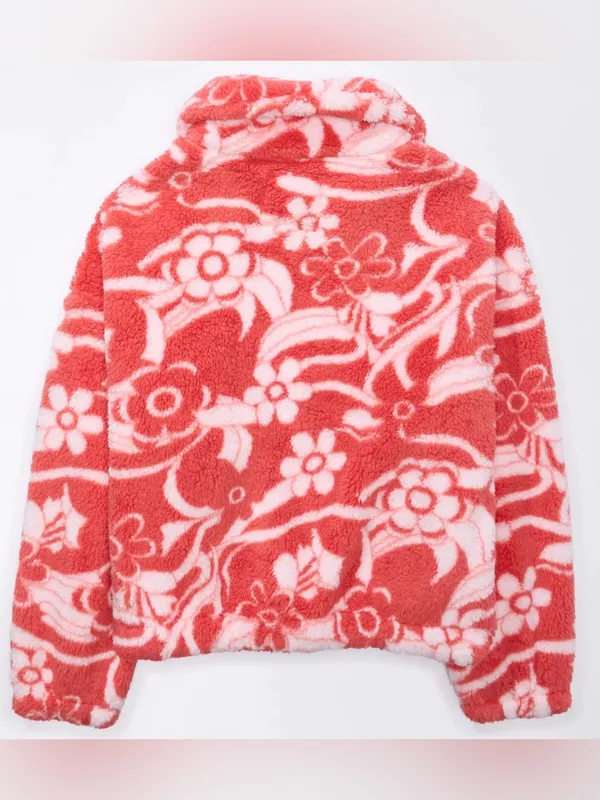 American Eagle Red/White Bear Hug Cozy Sherpa Zip Jacket‎ Sz Med Boho-Chic Fairy - Image 6