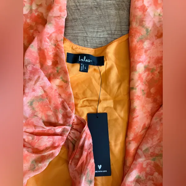 Lulu's Felicita Orange Floral Halter Wrap Mini Dress - Image 6