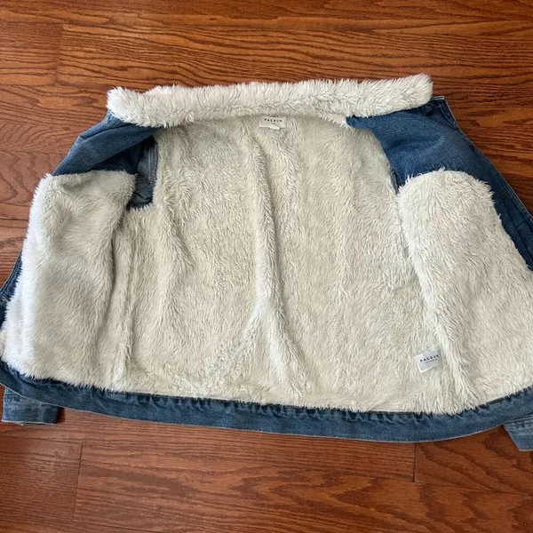 Pacsun Sherpa Denim Trucker Jacket Fleece Lined Size Large Distressed - Image 9