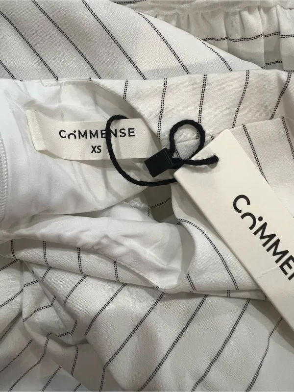 Commense Cotton Blend Striped Ruched Maxi Dress White XS NWT Pockets - Image 6