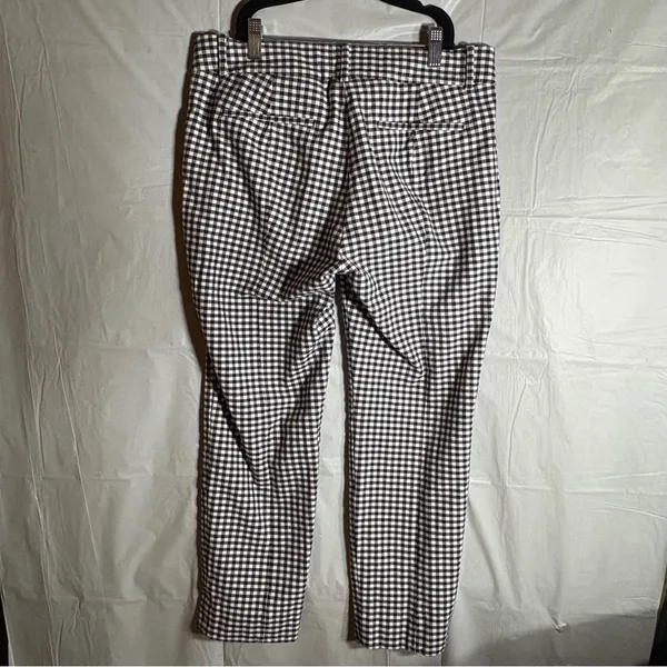 J. Crew Women’s Cameron Crop Pants Sz 6 Navy White Gingham Plaid Stretch‎ Preppy - Image 2