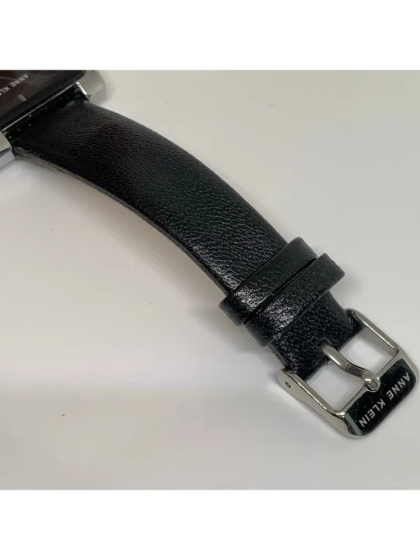 Anne Klein Women silver black tone watch 28mm quartz analog leather band running - Image 3