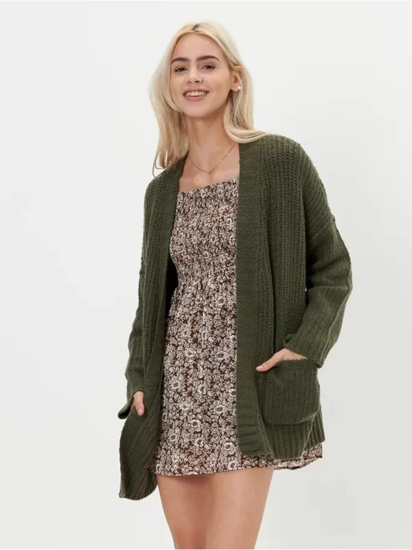 American Eagle Outfitters Maroon Plum Open Front Chunky Knit Cardigan Sweater X - Image 2
