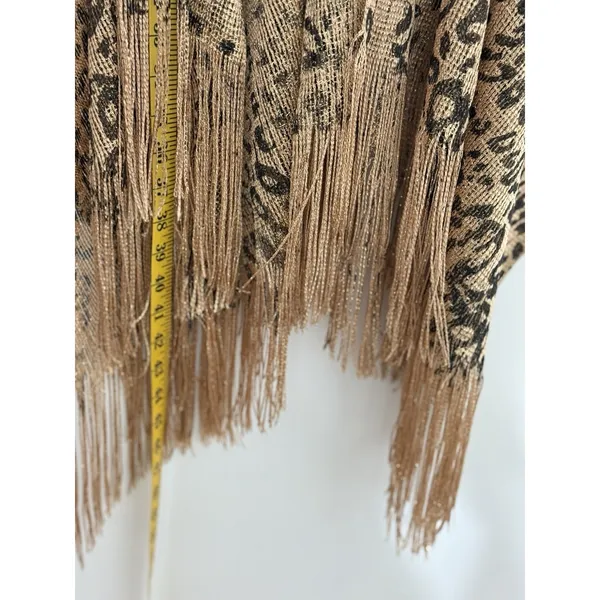 Women’s Leopard Print Fringe Kimono Gold Metallic Mesh Boho Cover-Up One Size - Image 11