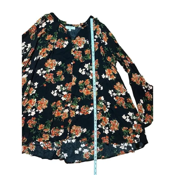 Umgee black‎ red floral tunic bell sleeves cottagecore sz XL - Image 6