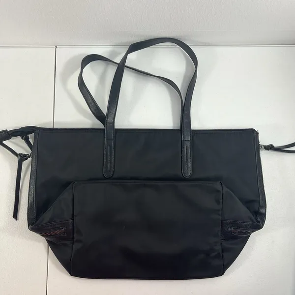 Botkier New York Black Nylon Tote Vegan Leather Trim‎ Zipper Shoulder Bag NEW - Image 6