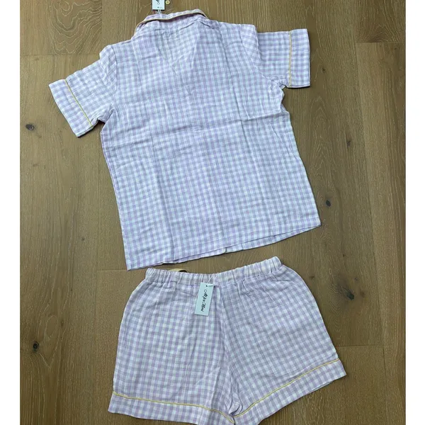 All For Mimi PJ Shorts Set Gingham Size XS Lilac White Lemon - Image 3
