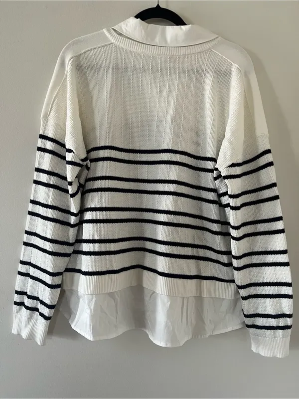 Adrianna Papell Black White Striped Layered Sweater XL Coastal Preppy Business - Image 6