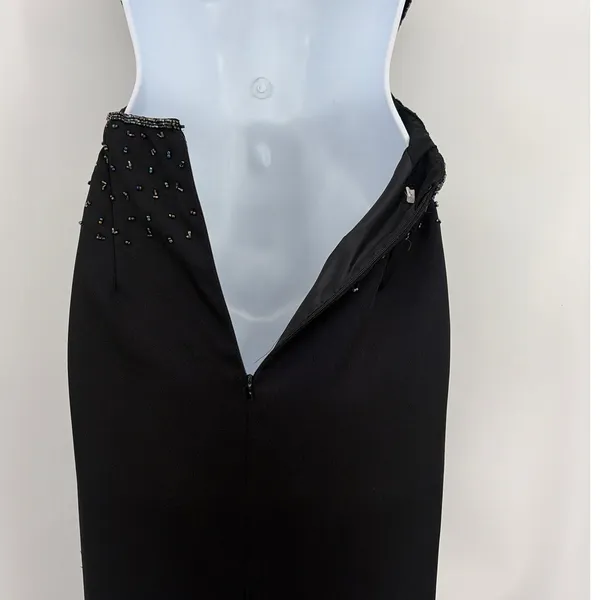 Y2K Beaded Halter Prom Dress Sz 0 Open Back Glam Vampy Gala Formal Full Length - Image 13