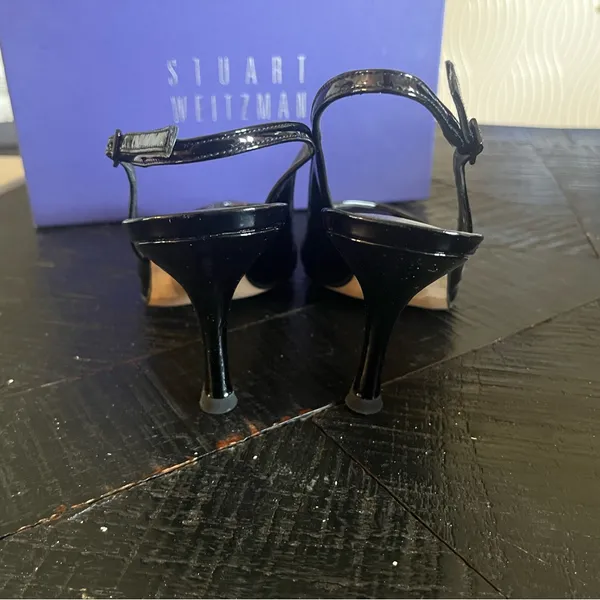Stuart Weitzman Women's Black Patent Slingback Peekaboo Heels Size 9M EUC - Image 3