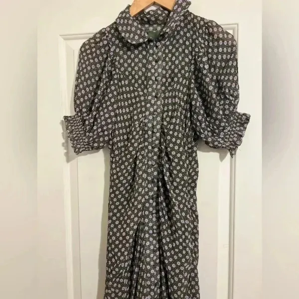 Anthropologie Puff Sleeve Twee‎ Mesh Midi Floral Feminine Dress Cottagecore Boho - Image 6