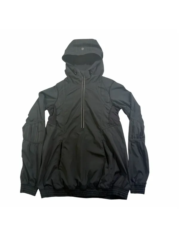Lululemon Women’s 4 Black Half Zip Hooded Running Windbreaker Pullover Jacket - Image 2