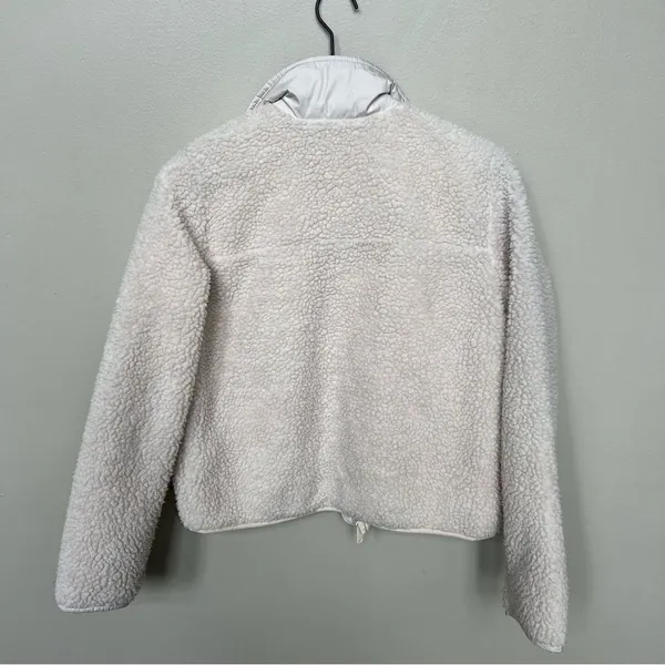 Hollister Cream Sherpa Bomber Jacket Full Zip with Snaps Size XS Off White - Image 4