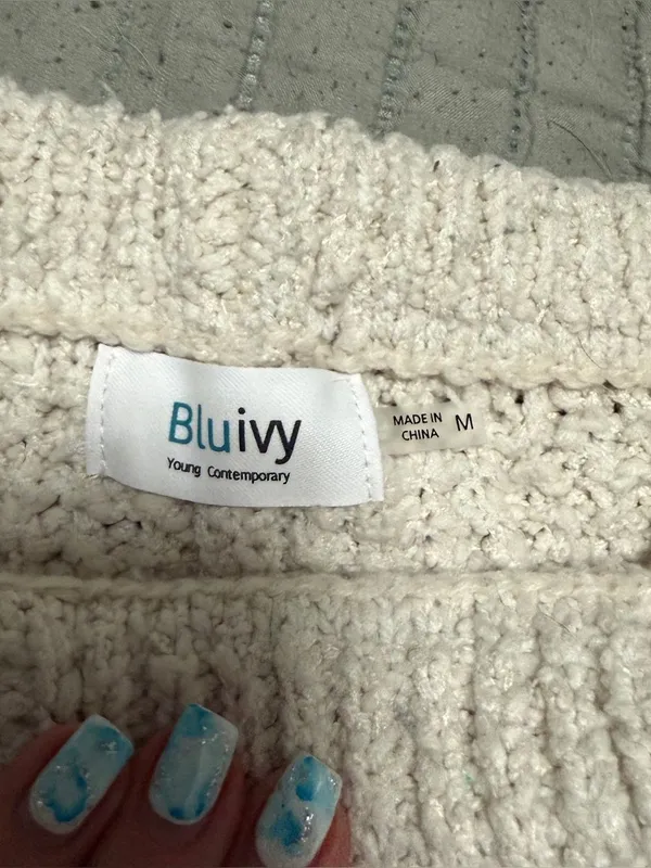 Bluivy Ivory Crochet Knit Sweater Shorts Set Boho Beach Resort Cover Up Lounge M - Image 4