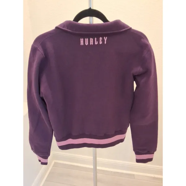 Hurley L Purple Pink Fleece Jacket Zip Up Logo Long Sleeve Women's - Image 4